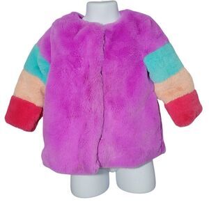 Cat & Jack Winter Coat Girls Size 2T Faux Fur Purple Lined Soft Striped Sleeves